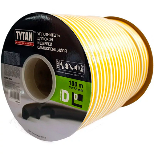 Уплотнитель для окон TYTAN Professional D 100m x 9mm x 7,5mm, белый 1 Уплотнитель для окон TYTAN Professional D 50m x 12mm x 10mm, черный