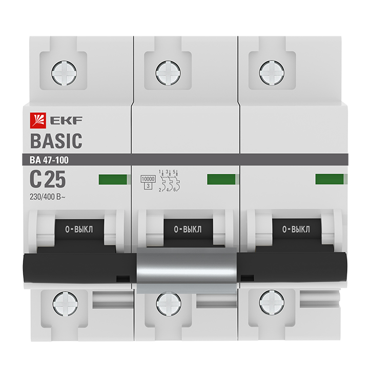 Автоматический выключатель 3P  25А (C) 10kA ВА 47-100 EKF Basic