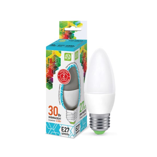 Лампа светодиодная LED-СВЕЧА-std 3 Лампа светодиодная LED-СВЕЧА-std 3.5Вт 230В Е27 4000К 320Лм ASD