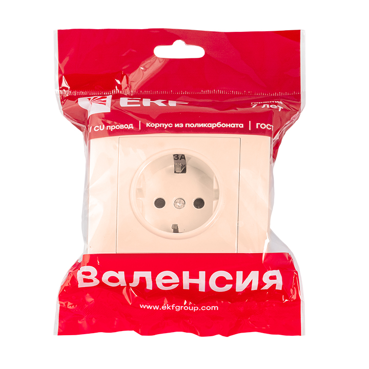 Валенсия розетка 1-местная с/з 16А кремовая с защ. штор. EKF PROxima