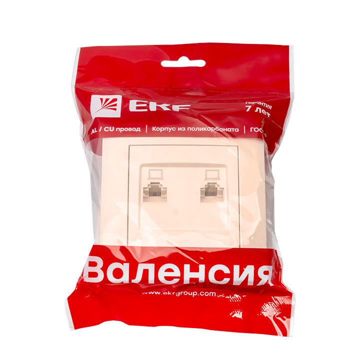Валенсия розетка компьютерная RJ-45 2-местная кремовая EKF PROxima