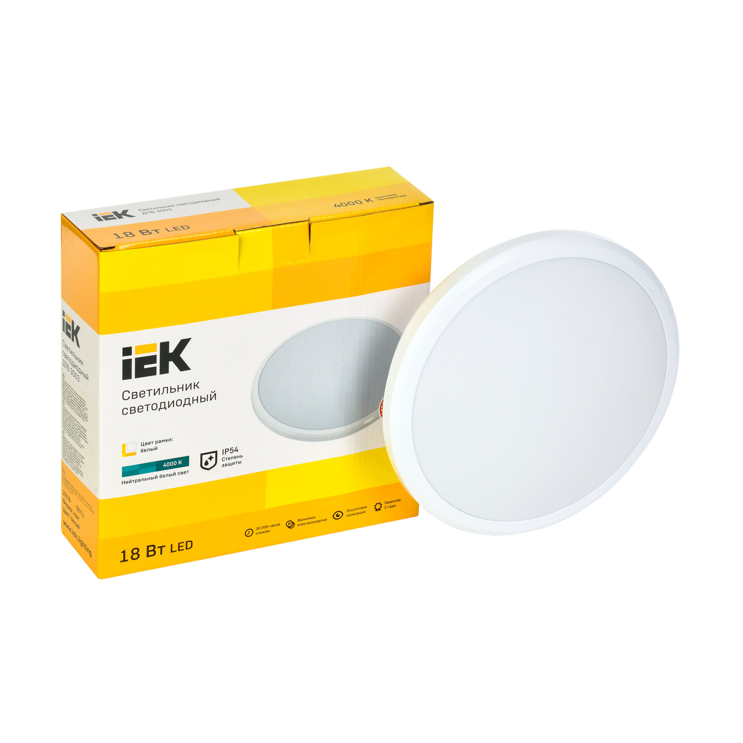 Светильник светодиодный ДПБ 3003 18Вт IP54 4000K круг белый IEK