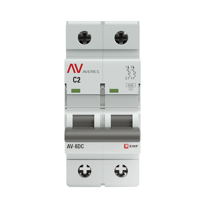 Выключатель автоматический AV-6 DC 2P  2A (C) 6kA EKF AVERES