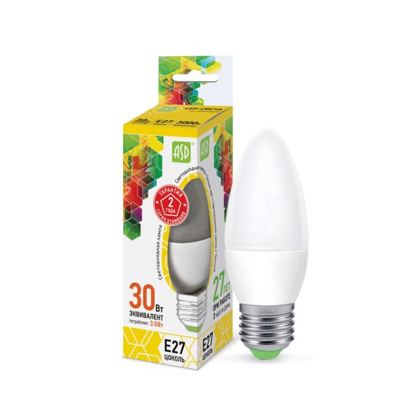 Лампа светодиодная LED-СВЕЧА-std 3 Лампа светодиодная LED-СВЕЧА-std 3.5Вт 230В Е27 3000К 320Лм ASD