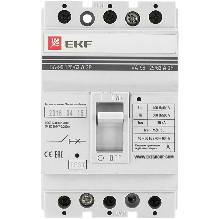 Выключатель автоматический ВА-99  125/ 63А 3P 25кА EKF PROxima