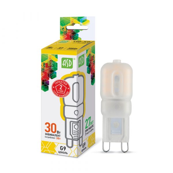 Лампа светодиодная LED-JCD-std 3Вт 230В G9 3000К 270Лм ASD 1 Лампа светодиодная LED-JCD-std 3Вт 230В G9 3000К 270Лм ASD