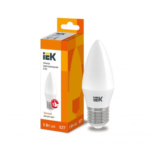 Лампа светодиодная C35 свеча 5Вт 230В 3000К E27 IEK