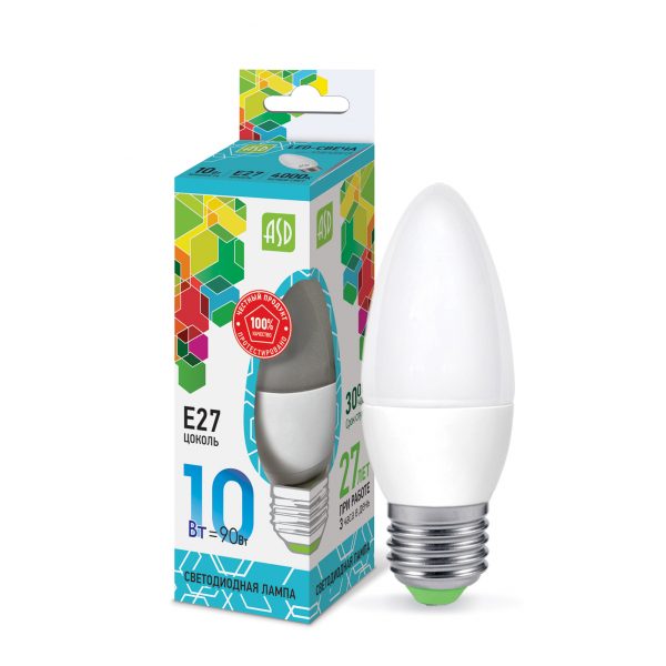 Лампа светодиодная LED-СВЕЧА-std 10Вт 230В Е27 4000К 900Лм ASD 1 Лампа светодиодная LED-СВЕЧА-std 10Вт 230В Е27 4000К 900Лм ASD
