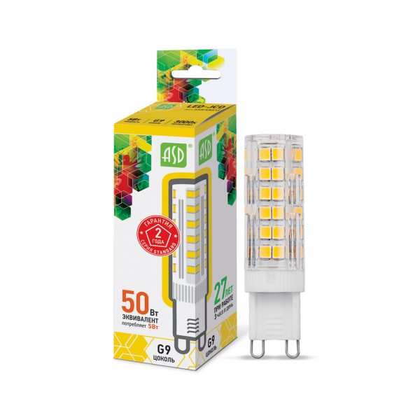Лампа светодиодная LED-JCD-std 5Вт 230В G9 3000К 450Лм ASD 1 Лампа светодиодная LED-JCD-std 5Вт 230В G9 3000К 450Лм ASD