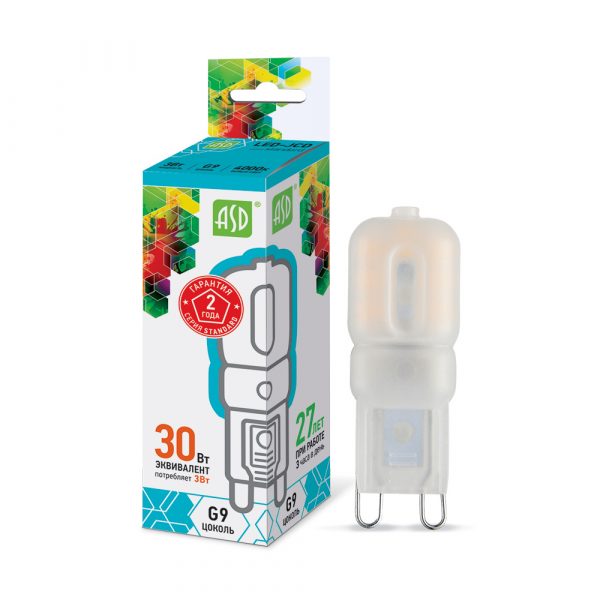 Лампа светодиодная LED-JCD-std 3Вт 230В G9 4000К 270Лм ASD 1 Лампа светодиодная LED-JCD-std 3Вт 230В G9 4000К 270Лм ASD