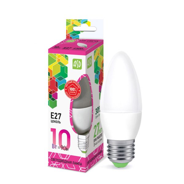 Лампа светодиодная LED-СВЕЧА-std 10Вт 230В Е27 6500К 900Лм ASD 1 Лампа светодиодная LED-СВЕЧА-std 10Вт 230В Е27 6500К 900Лм ASD