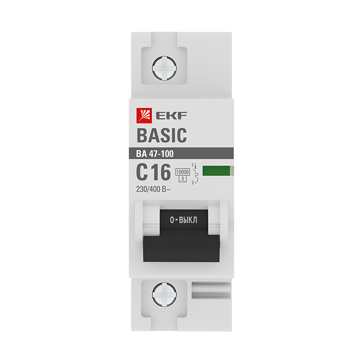 Автоматический выключатель 1P  16А (C) 10kA ВА 47-100 EKF Basic