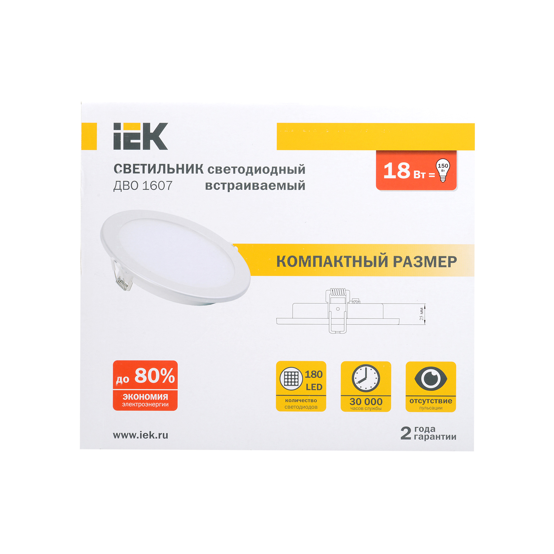 Светильник светодиодный ДВО 1607 круг 18Вт 4000K IP20 белый IEK