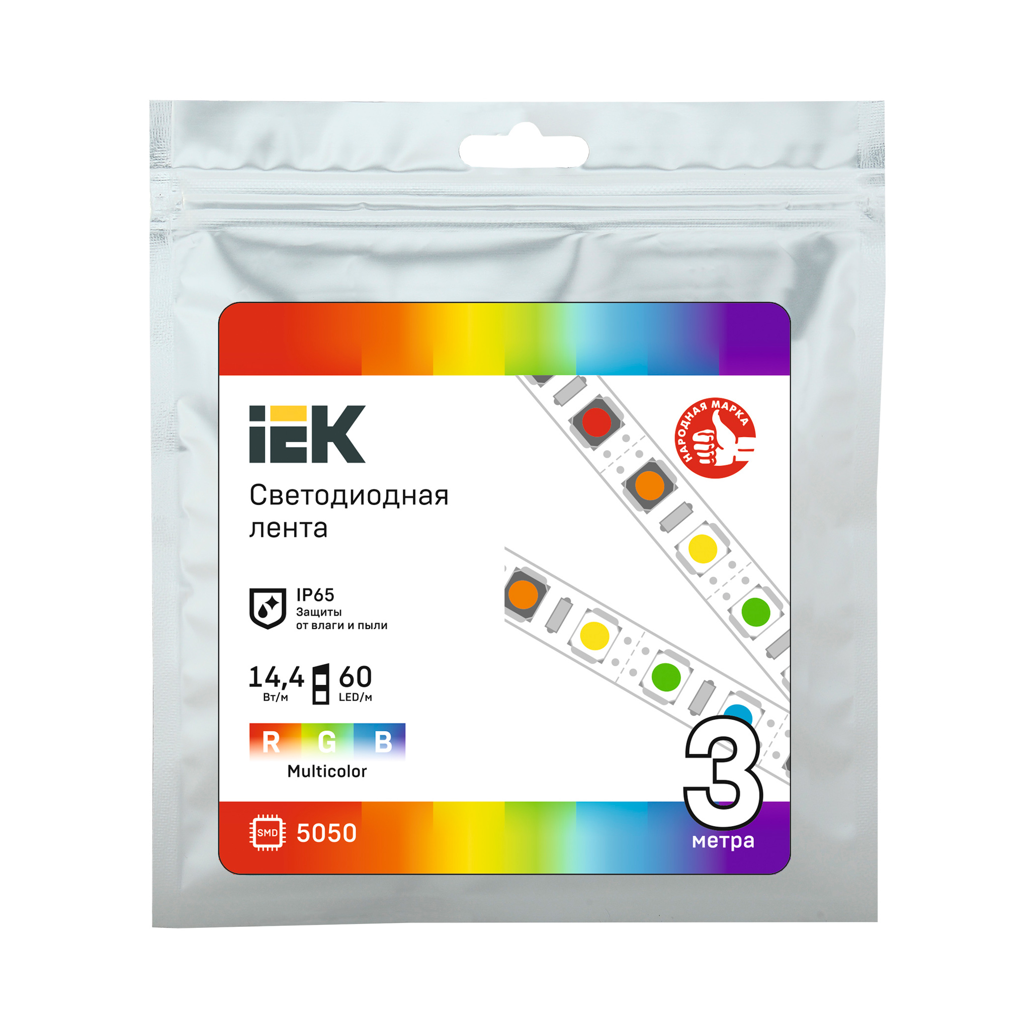 Лента светодиодная 3м LSR-5050RGB60-14,4-IP65-12В IEK