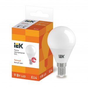Лампа светодиодная G45 шар 9Вт 230В 3000К E14 IEK