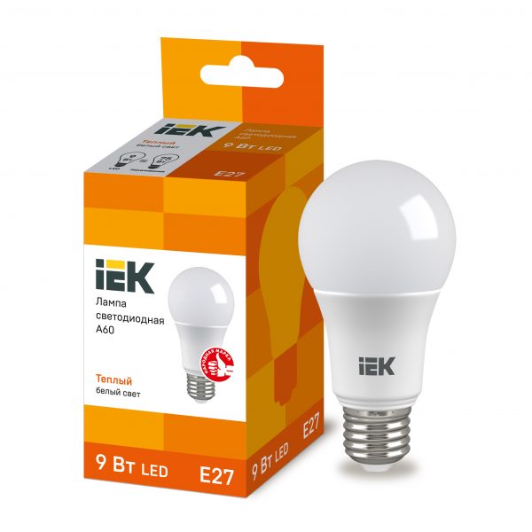 Лампа светодиодная A60 шар 9Вт 230В 3000К E27 IEK
