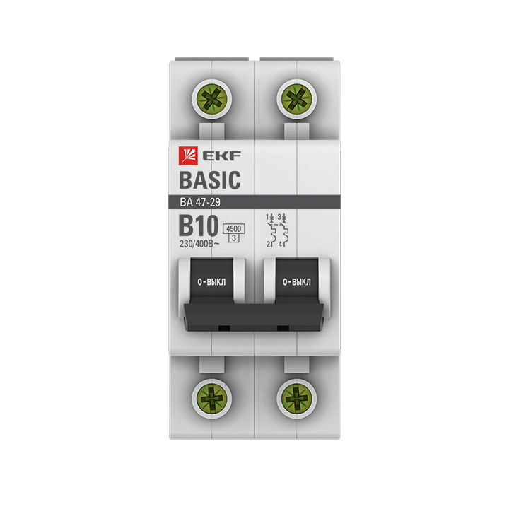 Автоматический выключатель 2P 10А (B) 4,5кА ВА 47-29 EKF Basic