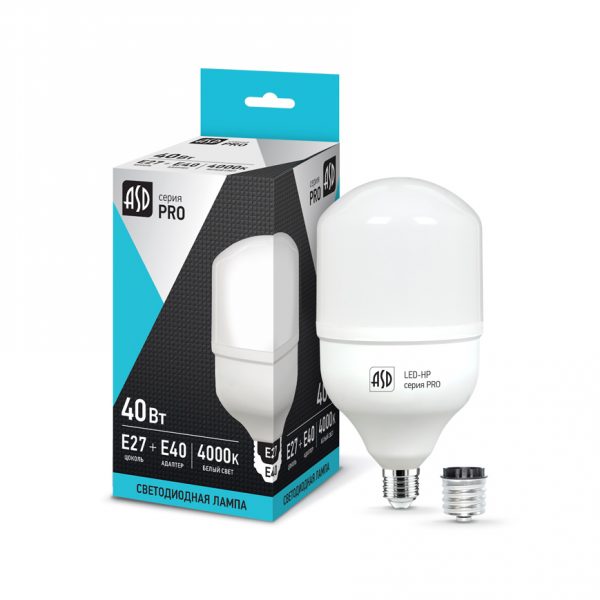 Лампа светодиодная LED-HP-PRO 40Вт 230В Е27 с адаптером E40 4000К 3600Лм ASD 1 Лампа светодиодная LED-HP-PRO 40Вт 230В Е27 с адаптером E40 4000К 3600Лм ASD