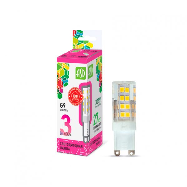 Лампа светодиодная LED-JCD-std 3Вт 230В G9 6500К 270Лм ASD 1 Лампа светодиодная LED-JCD-std 3Вт 230В G9 6500К 270Лм ASD