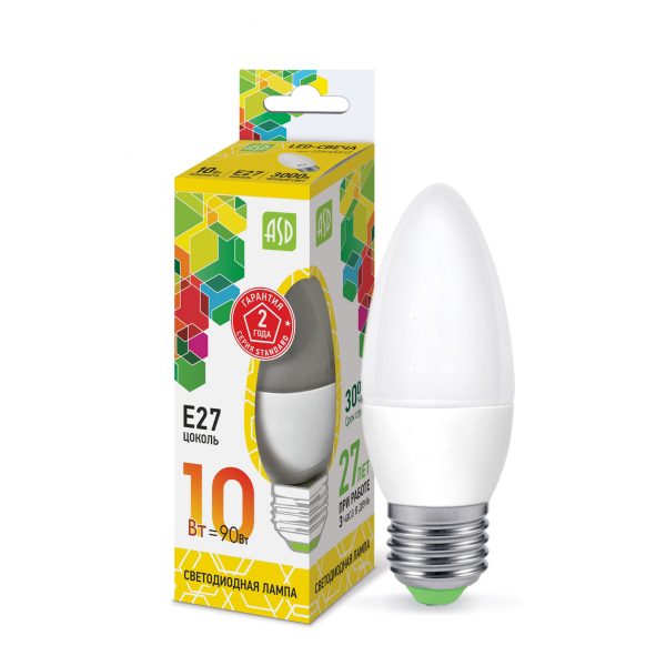 Лампа светодиодная LED-СВЕЧА-std 10Вт 230В Е27 3000К 900Лм ASD 1 Лампа светодиодная LED-СВЕЧА-std 10Вт 230В Е27 3000К 900Лм ASD