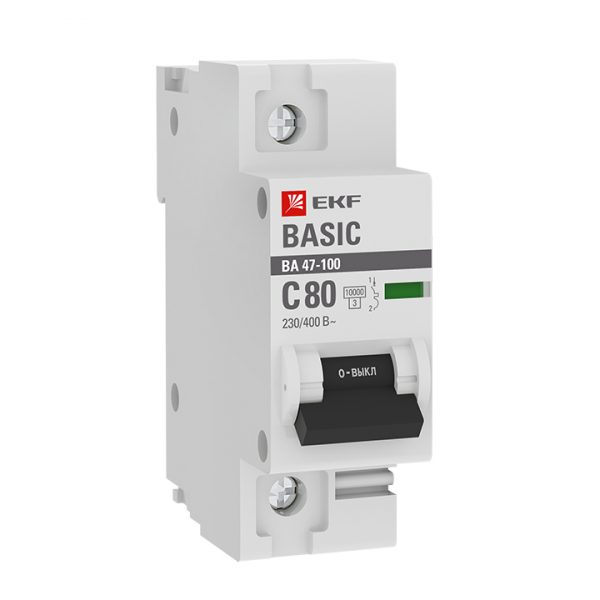 Автоматический выключатель 1P  80А (C) 10kA ВА 47-100 EKF Basic