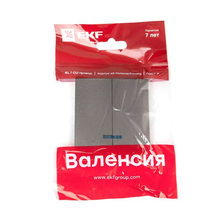 Валенсия лицевая панель выключателя 2-кл. с индикатором 10А графит EKF PROxima