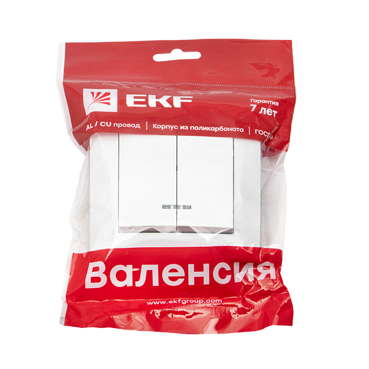 Валенсия выключатель 2-кл. 10А белый с индикатором EKF PROxima