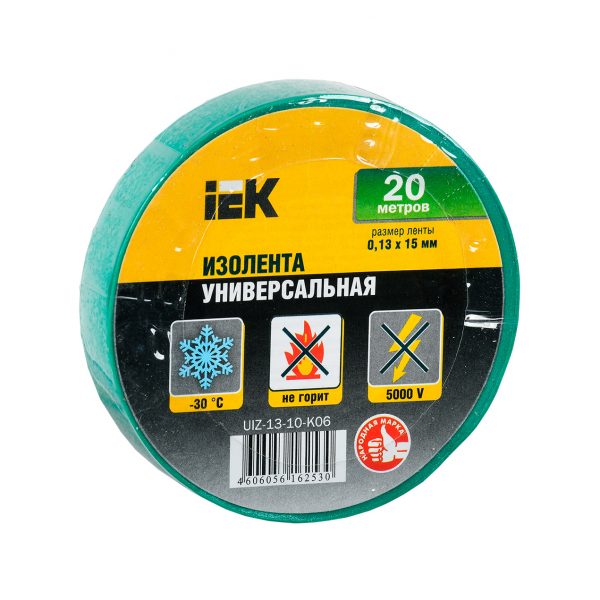 Изолента 0,13х15мм зеленая 20м ИЭК