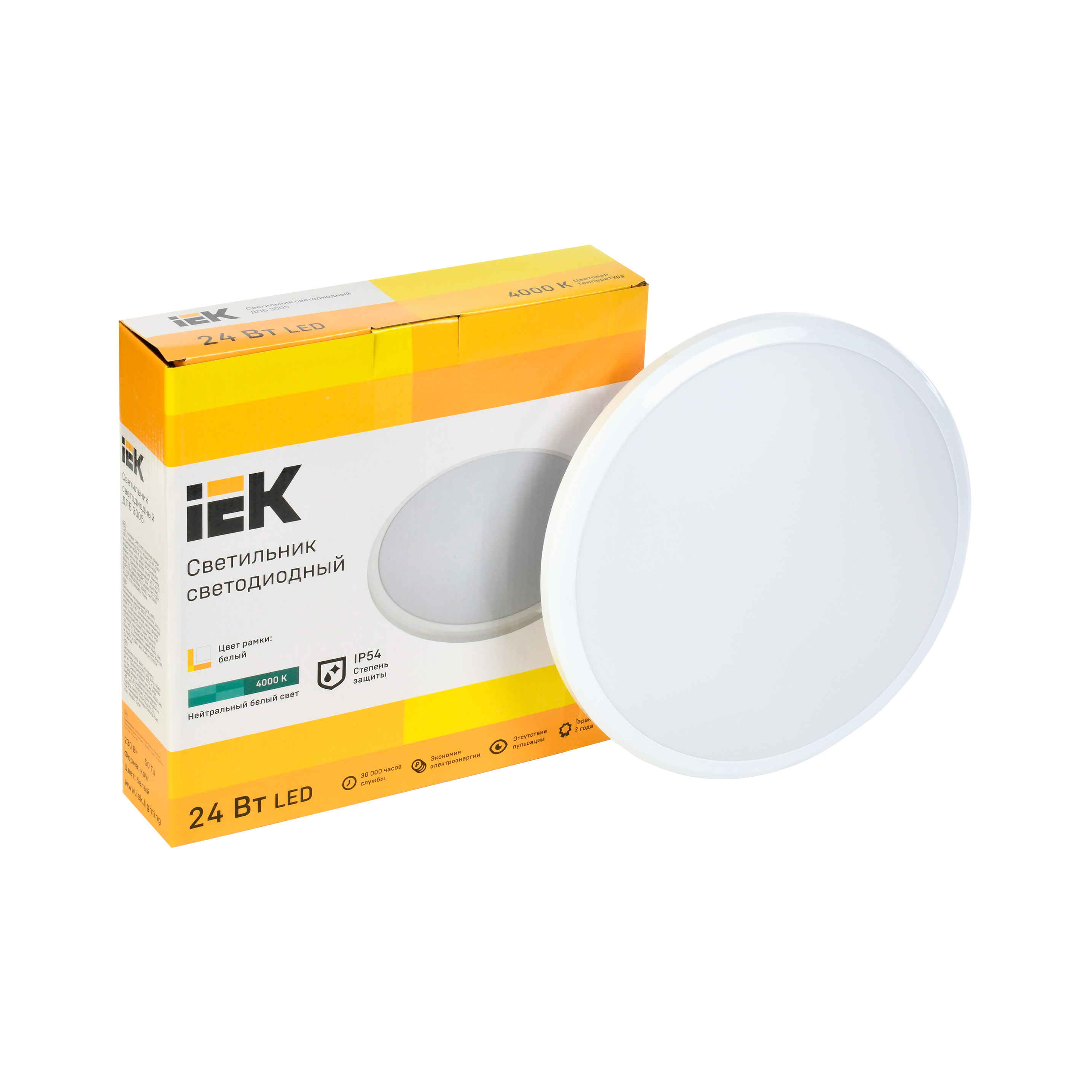 Светильник светодиодный ДПБ 3005 24Вт IP54 4000K круг белый IEK