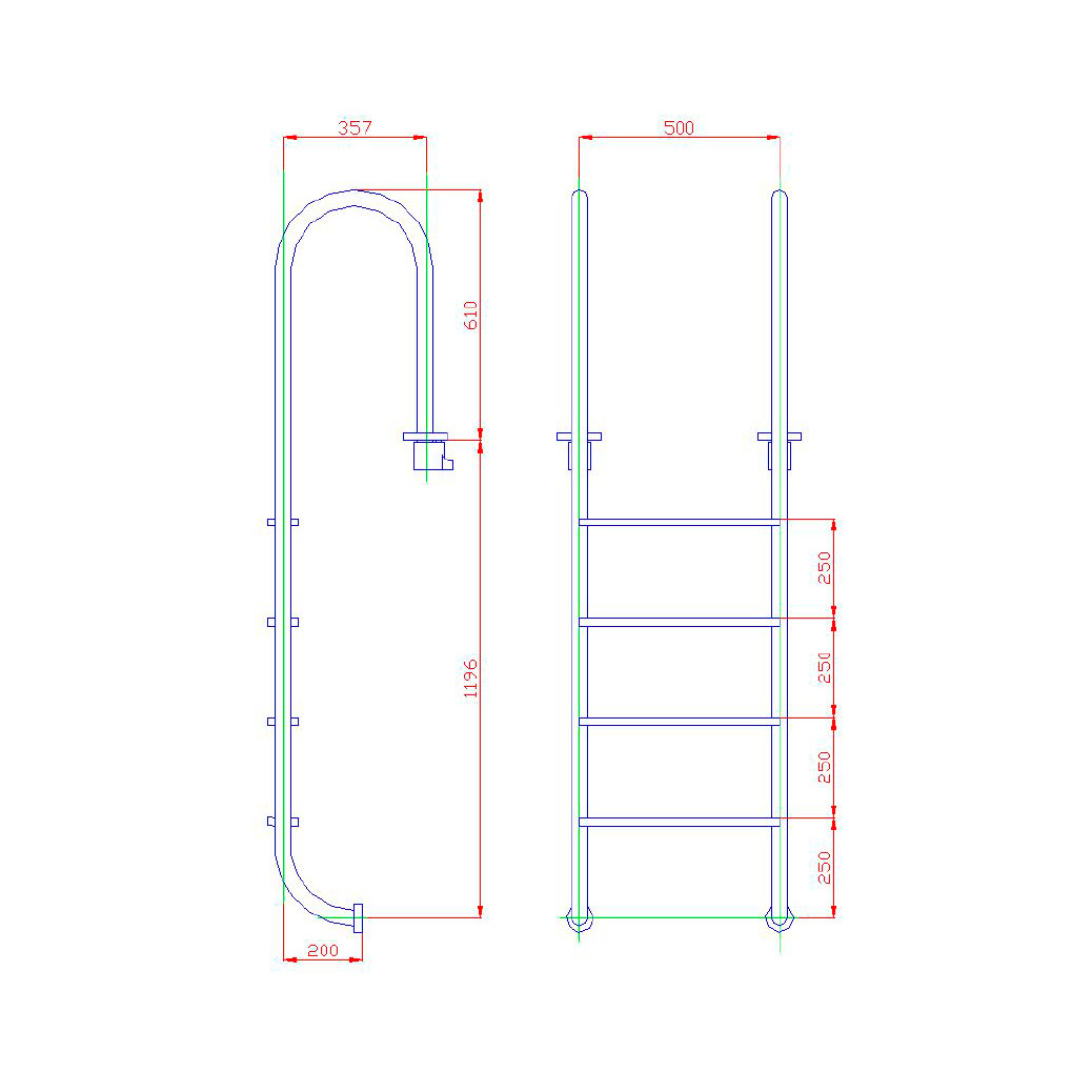Лестница для бассейна Flexinox 4 ступени WALL AISI-316