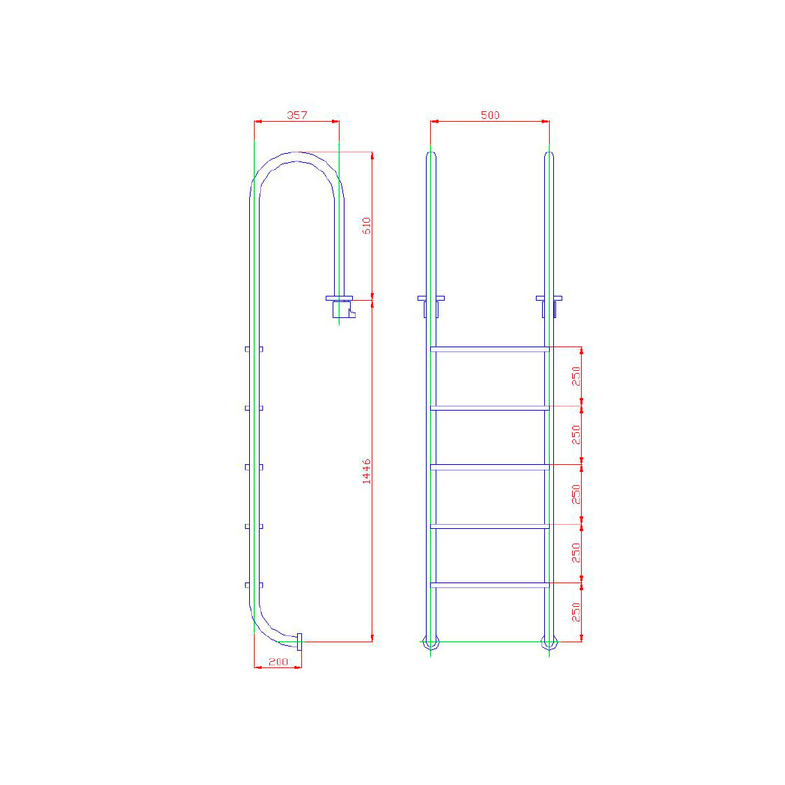 Лестница для бассейна Flexinox 5 ступеней WALL AISI-316