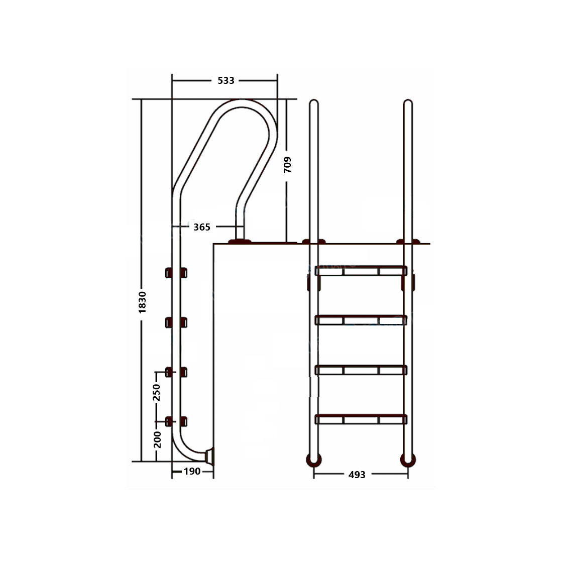 Лестница для бассейна Emaux 4 ступени NSF415-S AISI-304