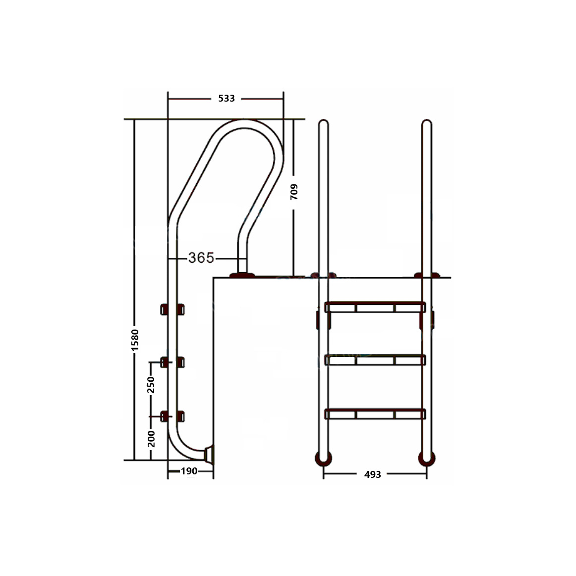 Лестница для бассейна Emaux 3 ступени NSF315-S AISI-316