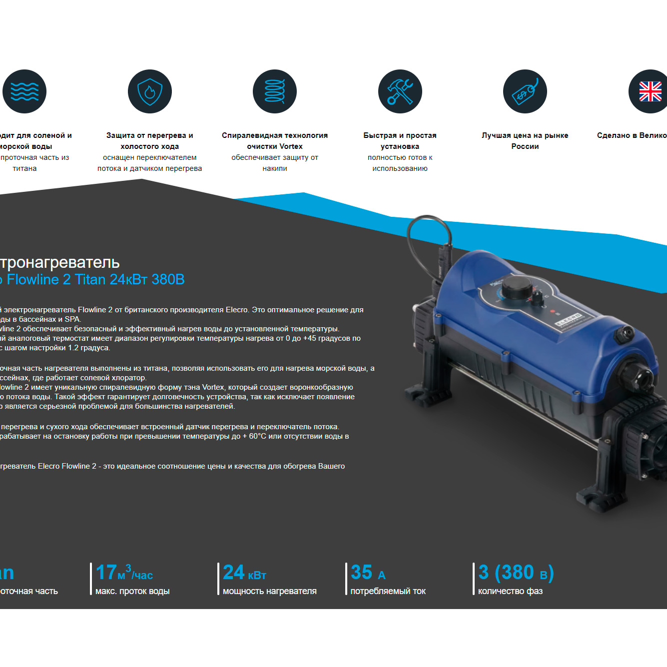 Электронагреватель Elecro FL2-3-24 24кВт 380В Titan
