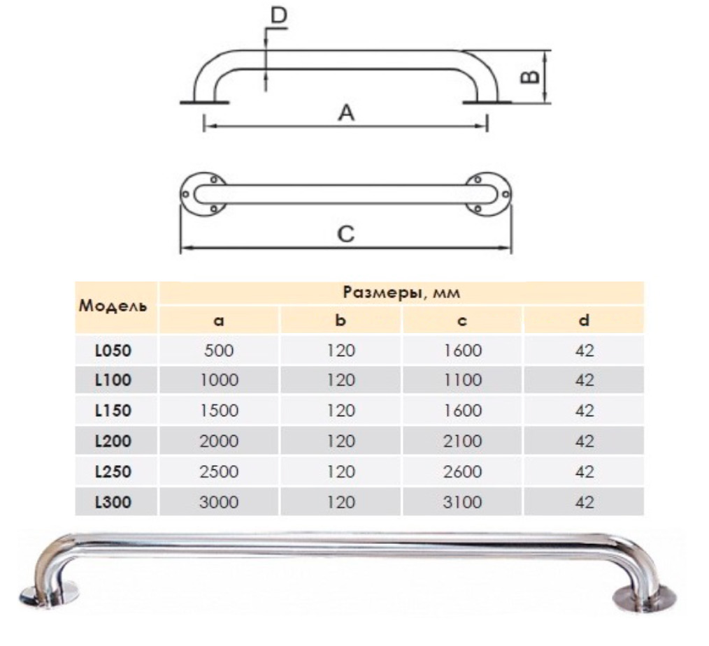 Поручень для бассейна Emaux 0,5 м L050 (AISI-304)