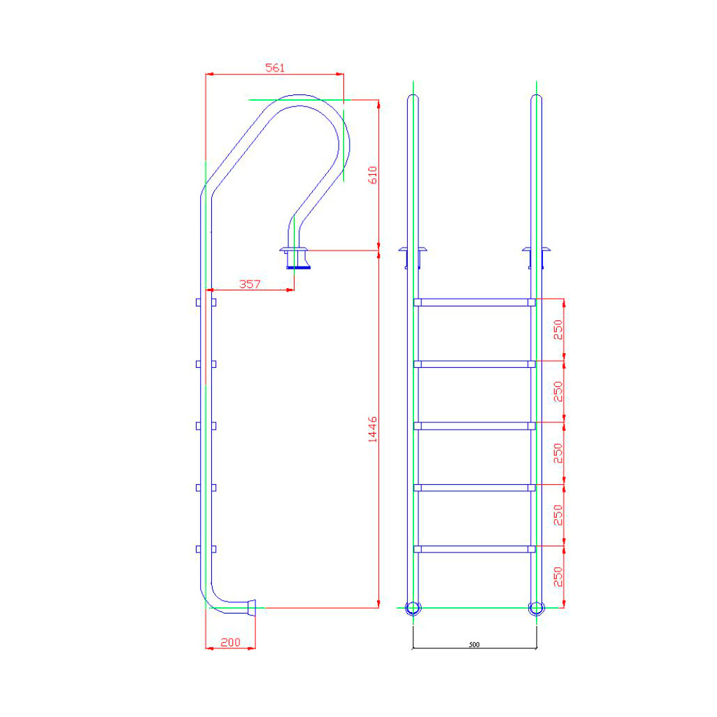 Лестница для бассейна Flexinox 5 ступеней PARALLEL AISI-304