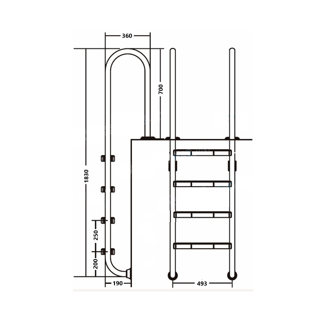 Лестница 4 ступени (ш.б.) Mayer Schwimmbad Standart SL-415 AISI-304