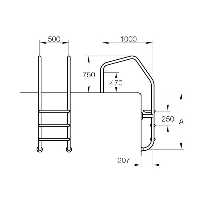 Лестница для бассейна Flexinox 3 ступени WALL AISI-304