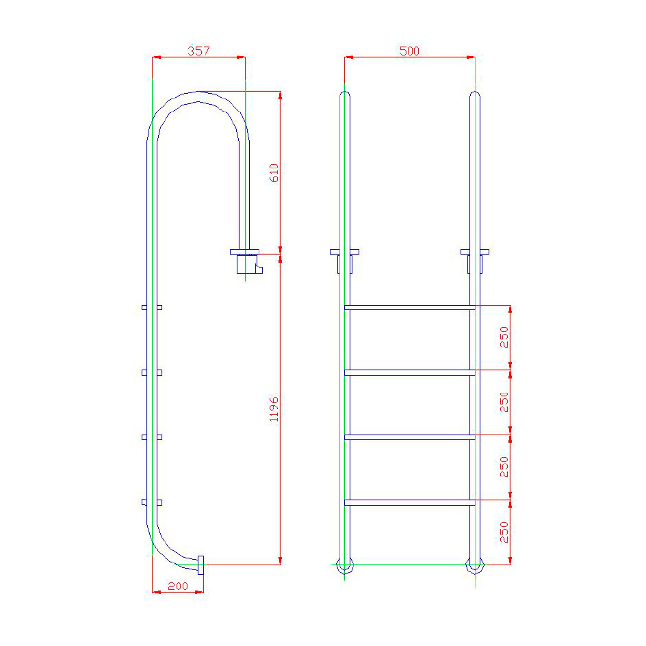 Лестница для бассейна Flexinox 4 ступени WALL AISI-304