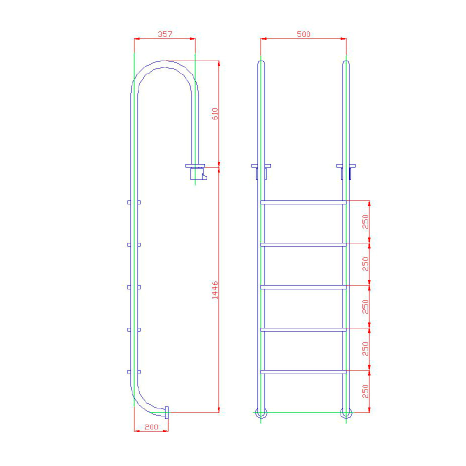 Лестница для бассейна Flexinox 5 ступеней WALL AISI-304