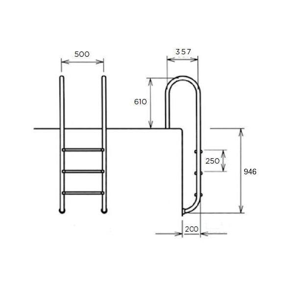 Лестница для бассейна Flexinox 3 ступени WALL AISI-316
