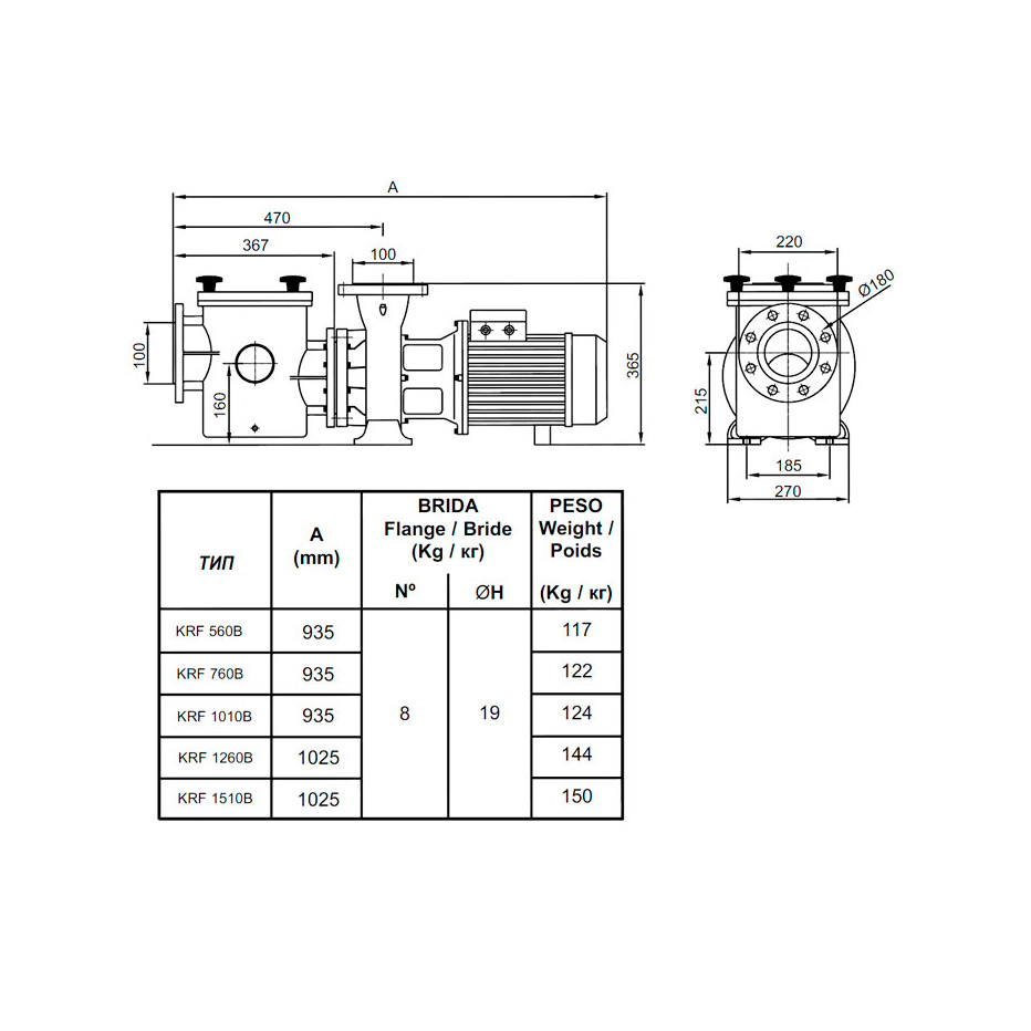 Насос с префильтром Kripsol Kripton KRF-1260B 380B