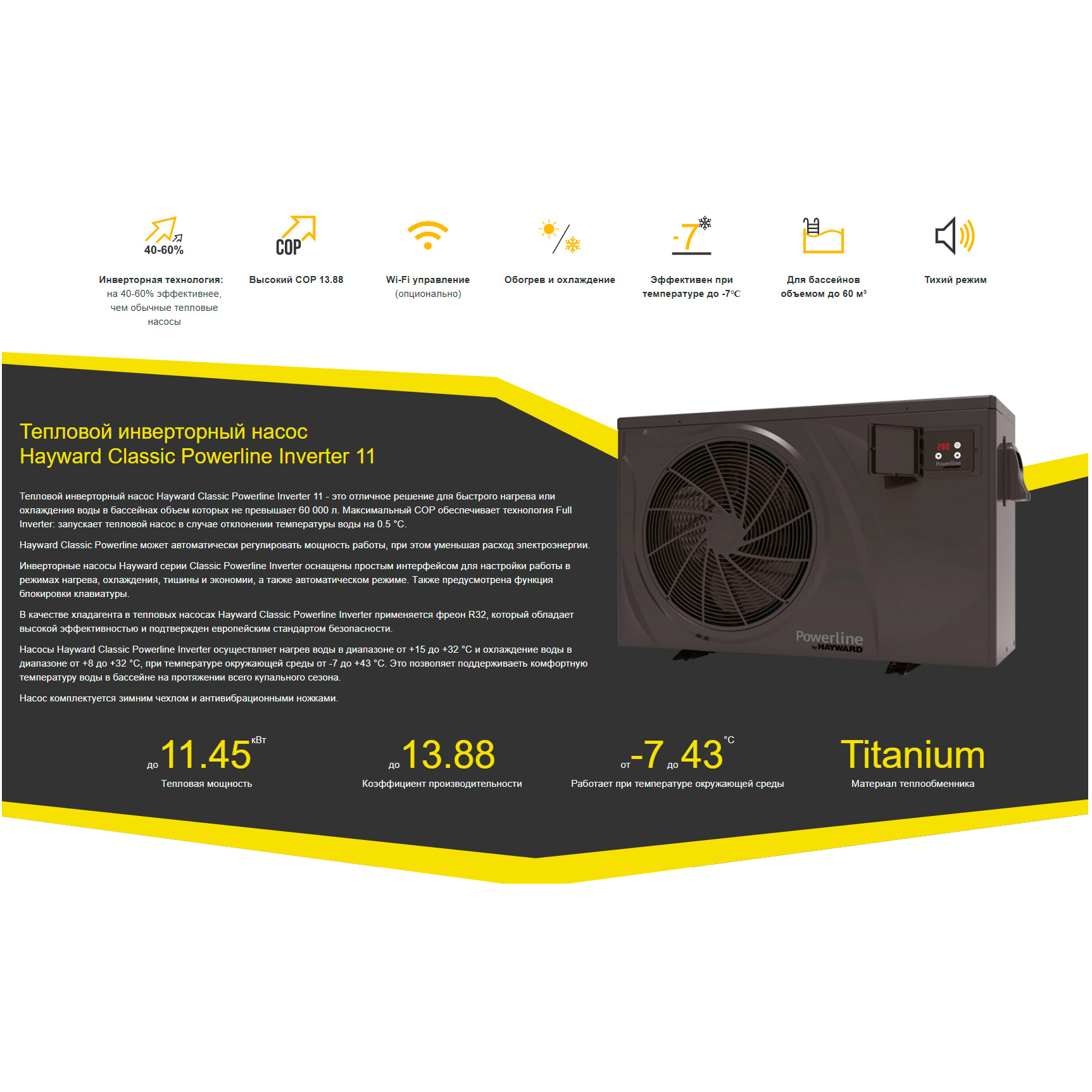 Тепловой насос Hayward Classic Powerline Inverter 11 кВт