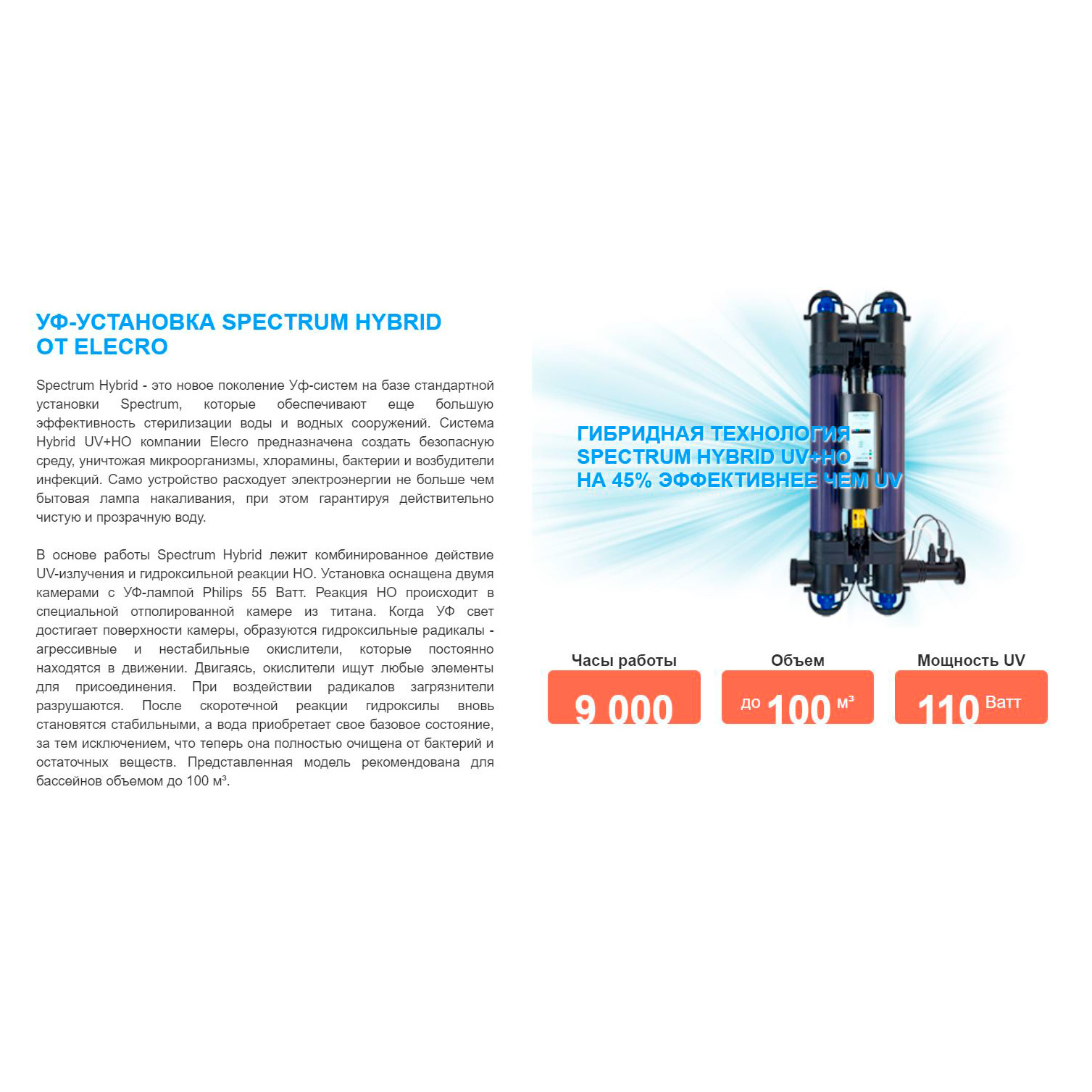 Ультрафиолетовая лампа Elecro Spectrum Hybrid UV+HO SH-110