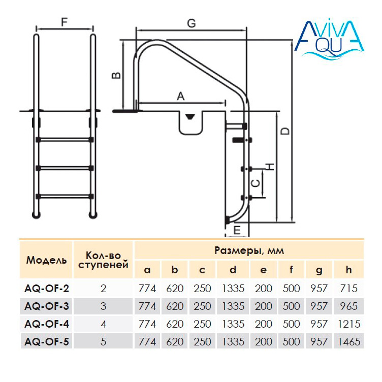 Лестница для бассейна Aquaviva 4 ступени Overflow-415