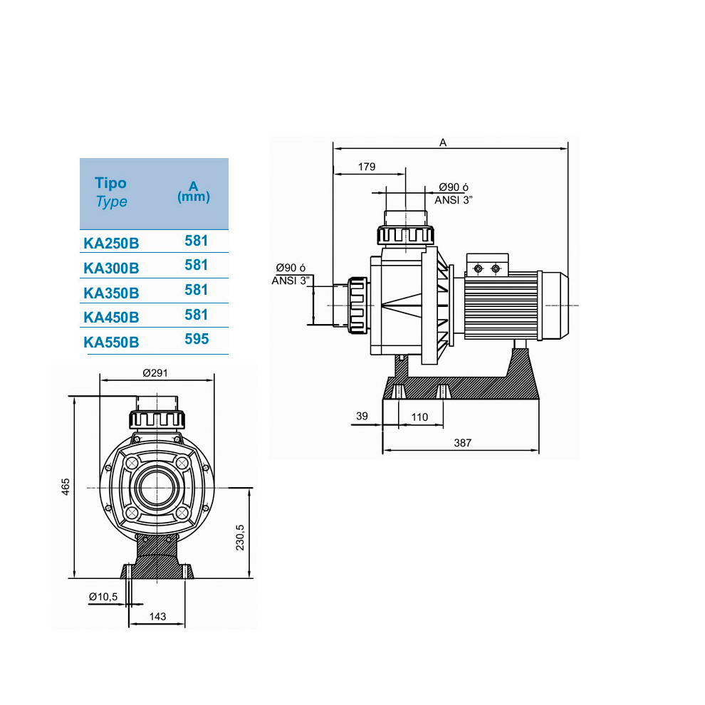 Насос без префильтра Hayward HCP10553E1 KA550 T1.B 380B