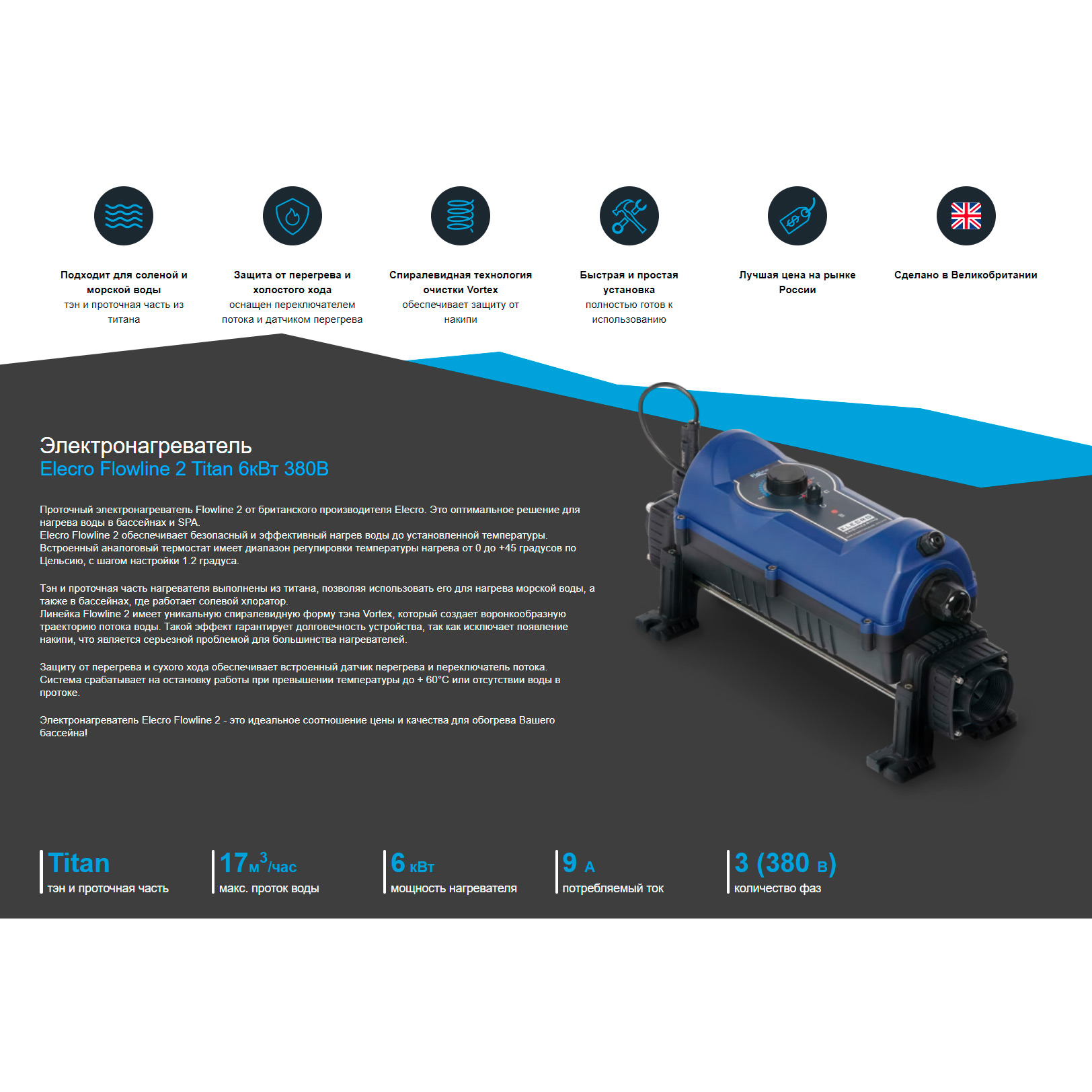 Электронагреватель Elecro FL2-3-6 6кВт 380В Titan