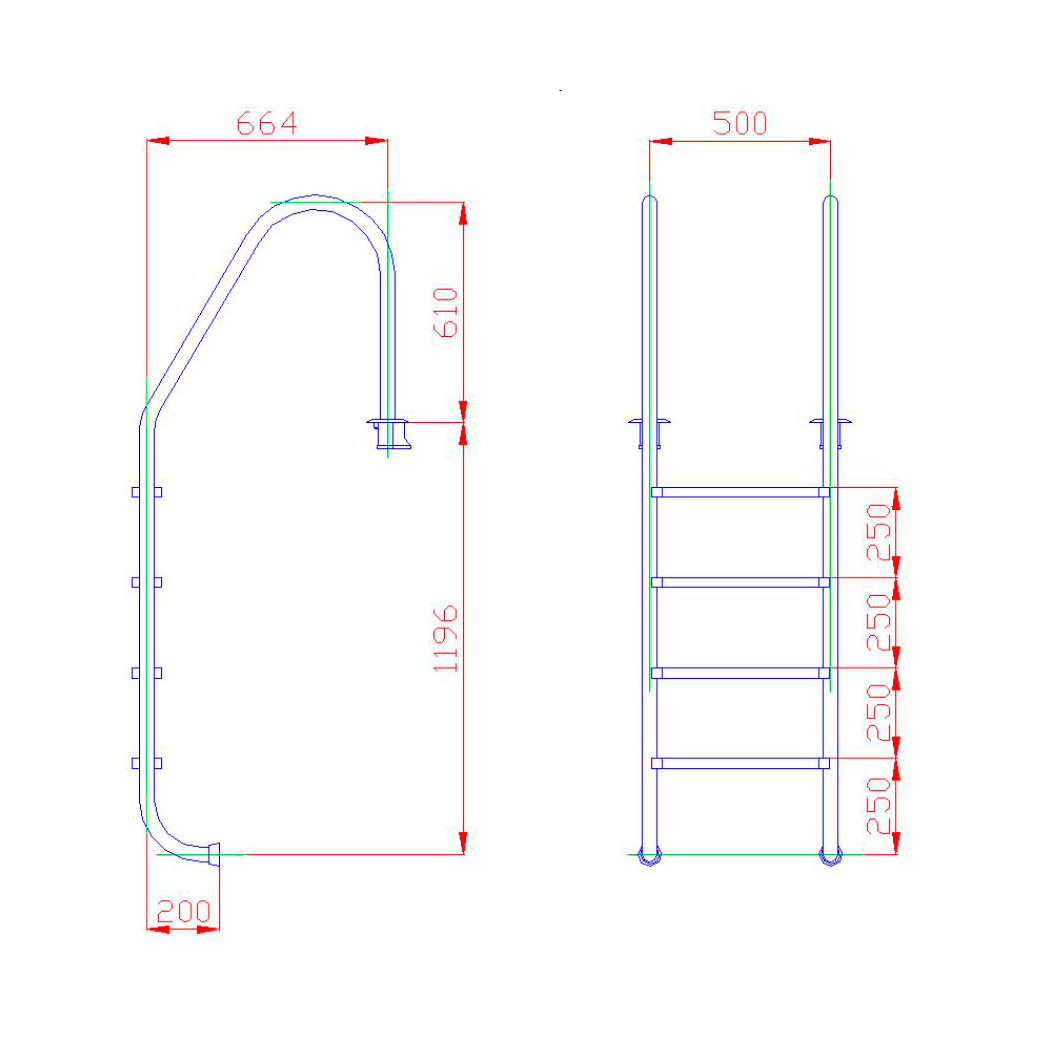 Лестница для бассейна Flexinox 4 ступени STANDART AISI-304