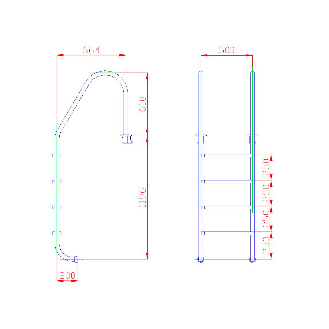 Лестница для бассейна Flexinox 4 ступени STANDART AISI-316