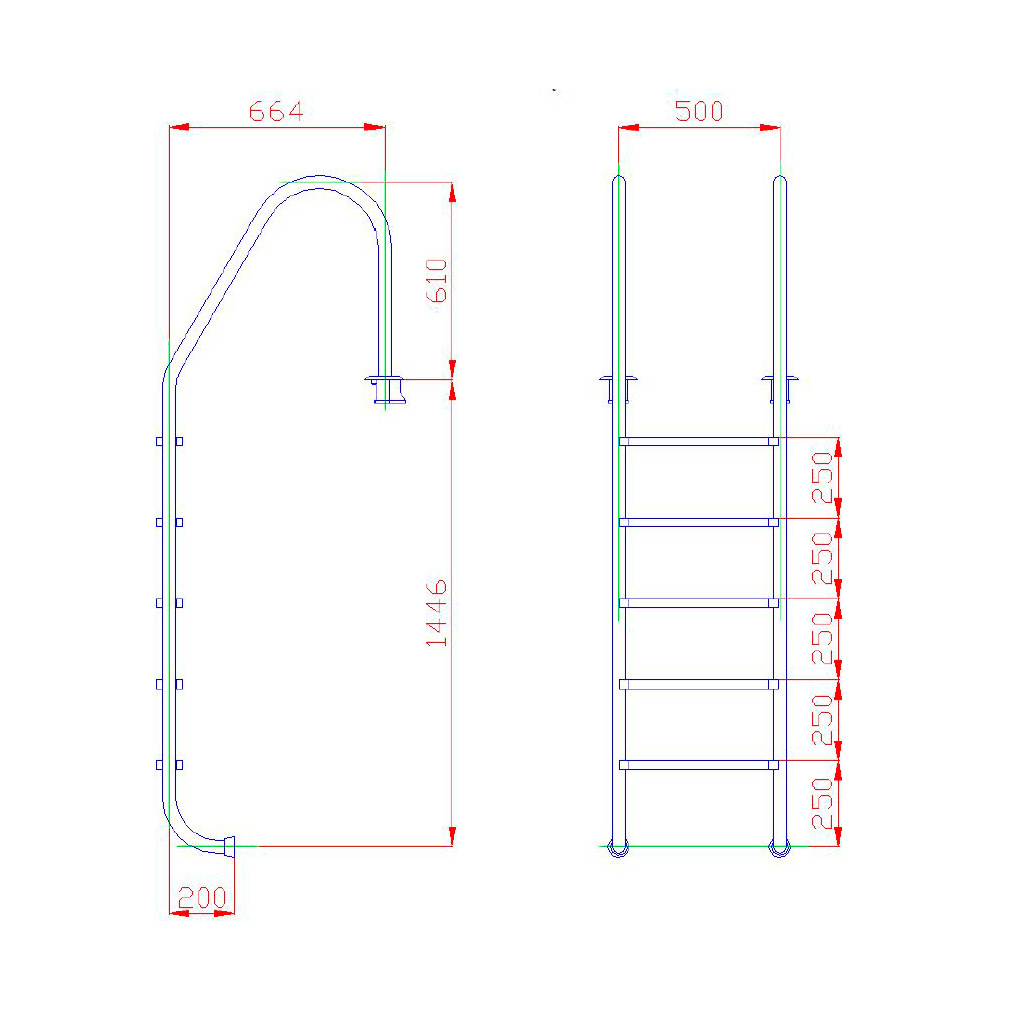Лестница для бассейна Flexinox 5 ступеней STANDART AISI-316